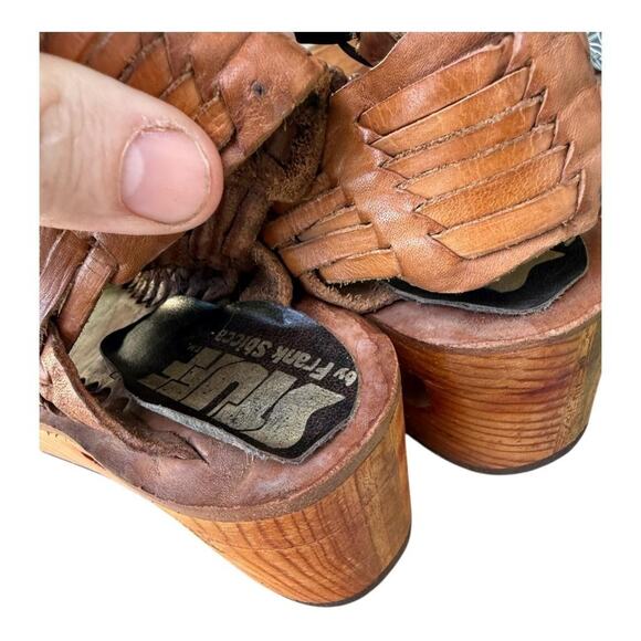 Vintage STUFF by Frank Sbicca Platform Cut Out Wood Wedge Sandal Women size 6 - Picture 7 of 10